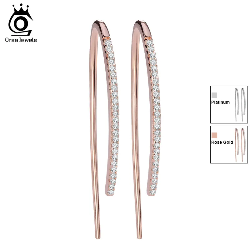 ORSA JEWELS 2017 New Eco-Friendly Beautiful Rose Gold Color Earrings for Women Micro Paved CZ Earring For Girls and Women OE121