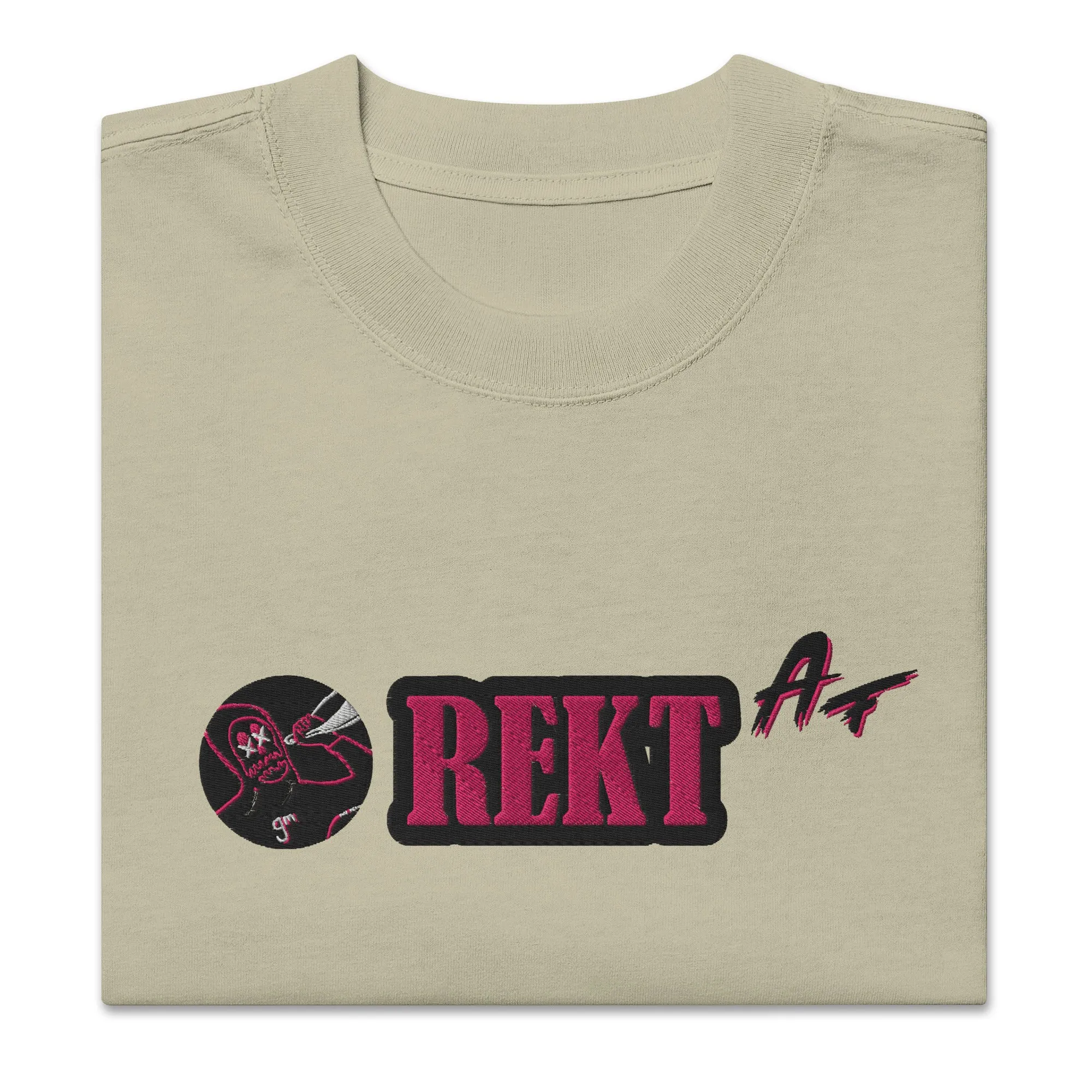 Oversized faded t-shirt REKT AF feat. rektguy #889 (embroidered)