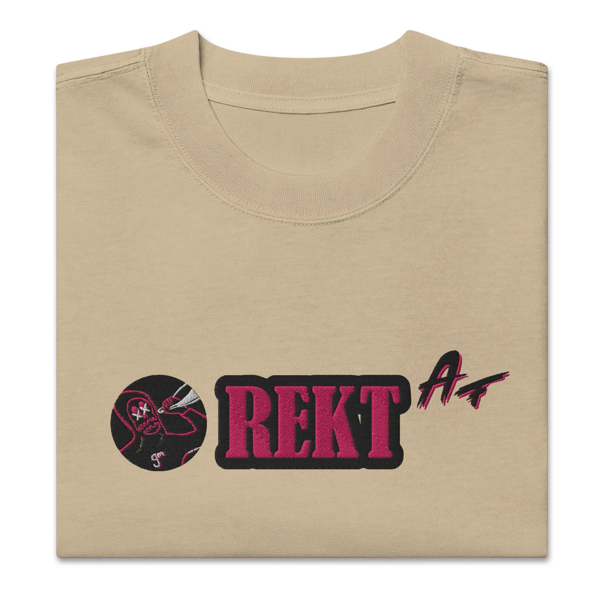 Oversized faded t-shirt REKT AF feat. rektguy #889 (embroidered)