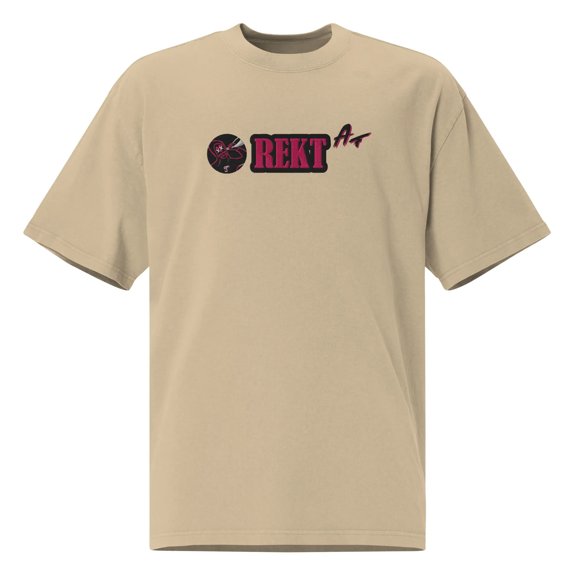 Oversized faded t-shirt REKT AF feat. rektguy #889 (embroidered)