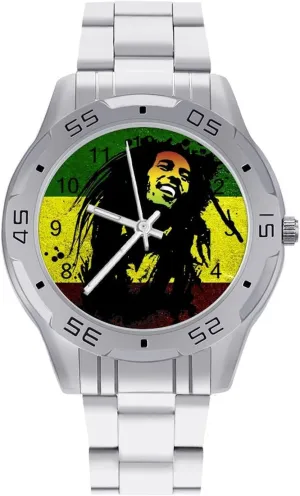 Rasta Reggae Classic Wrist Watches for Men Casual Business Dress Watch with Stainless Steel Band Work Party