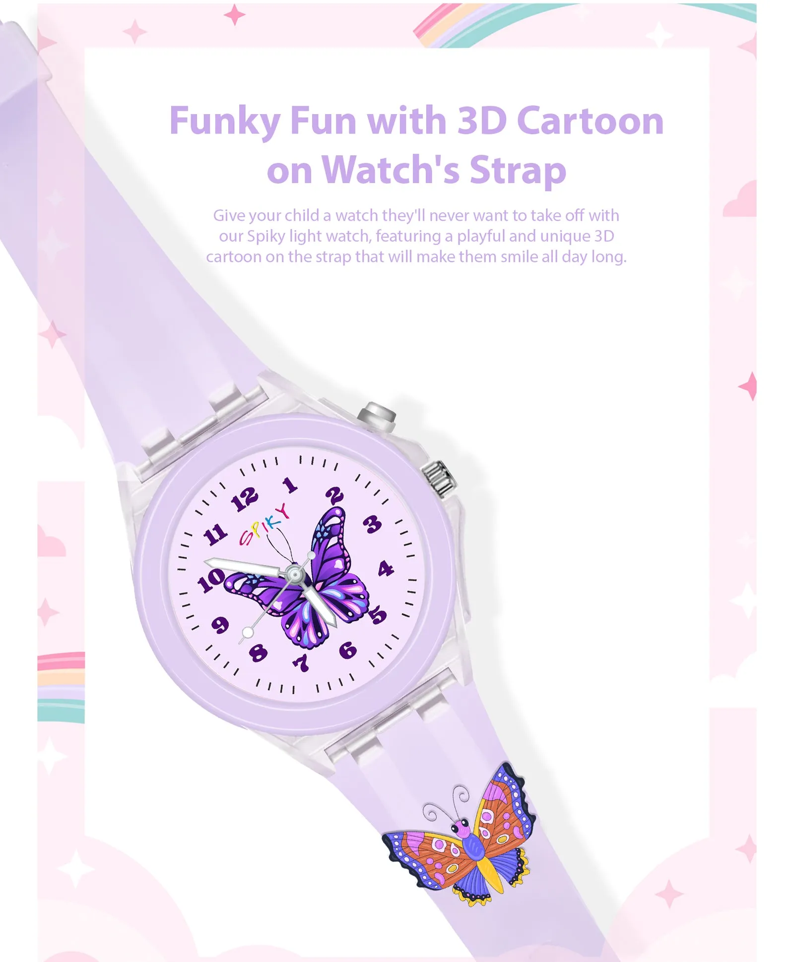 Spiky 3D Cartoon Unicorn Analog Light Watch for Kids Boys & Girls - Light Pink