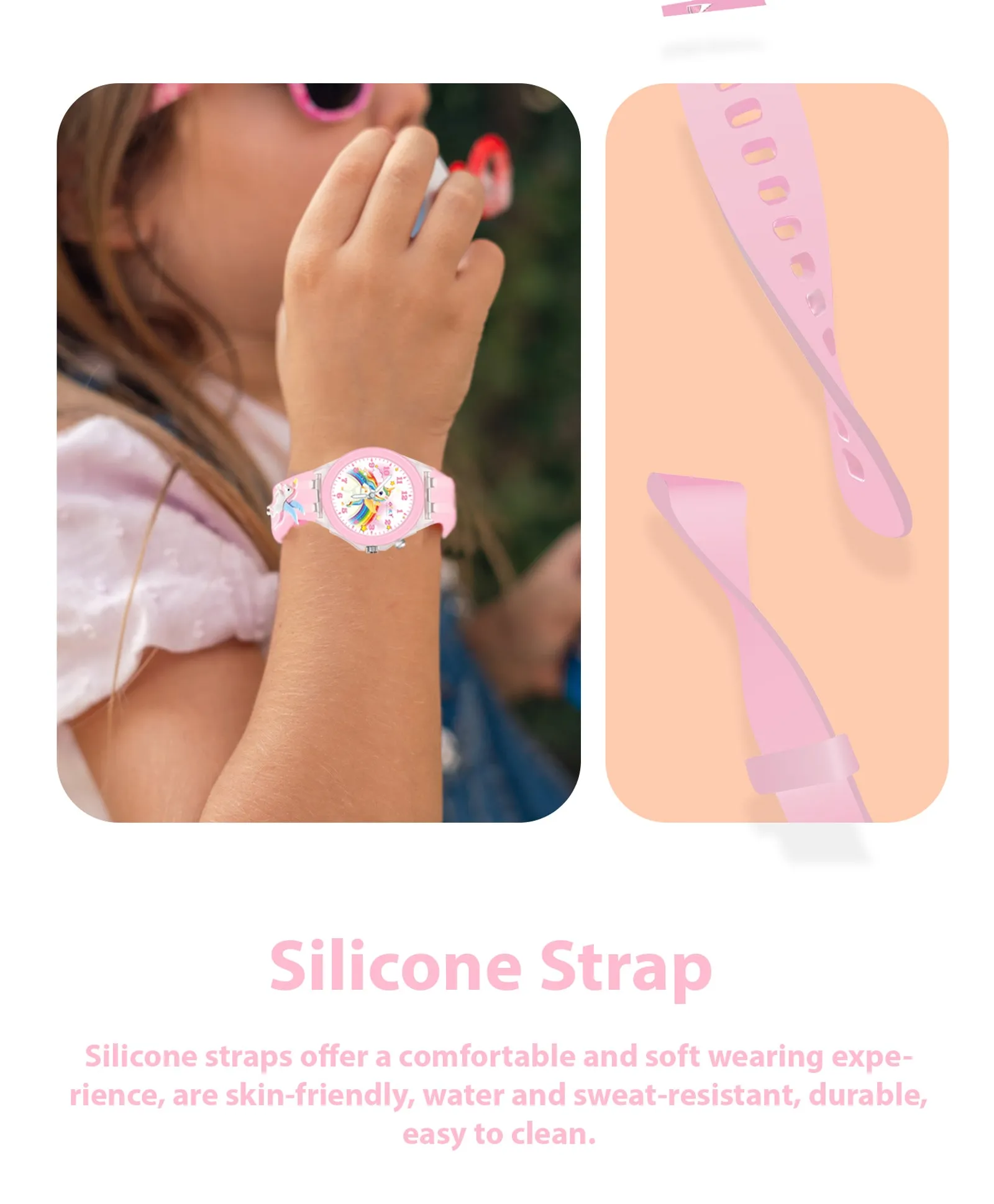 Spiky 3D Cartoon Unicorn Analog Light Watch for Kids Boys & Girls - Light Pink