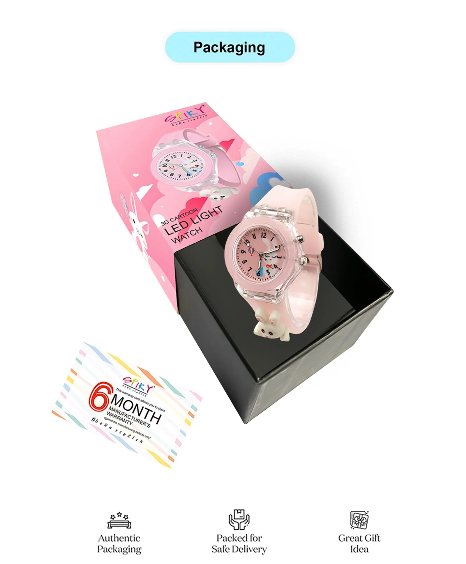 Spiky 3D Cartoon Unicorn Analog Light Watch for Kids Boys & Girls - Light Pink