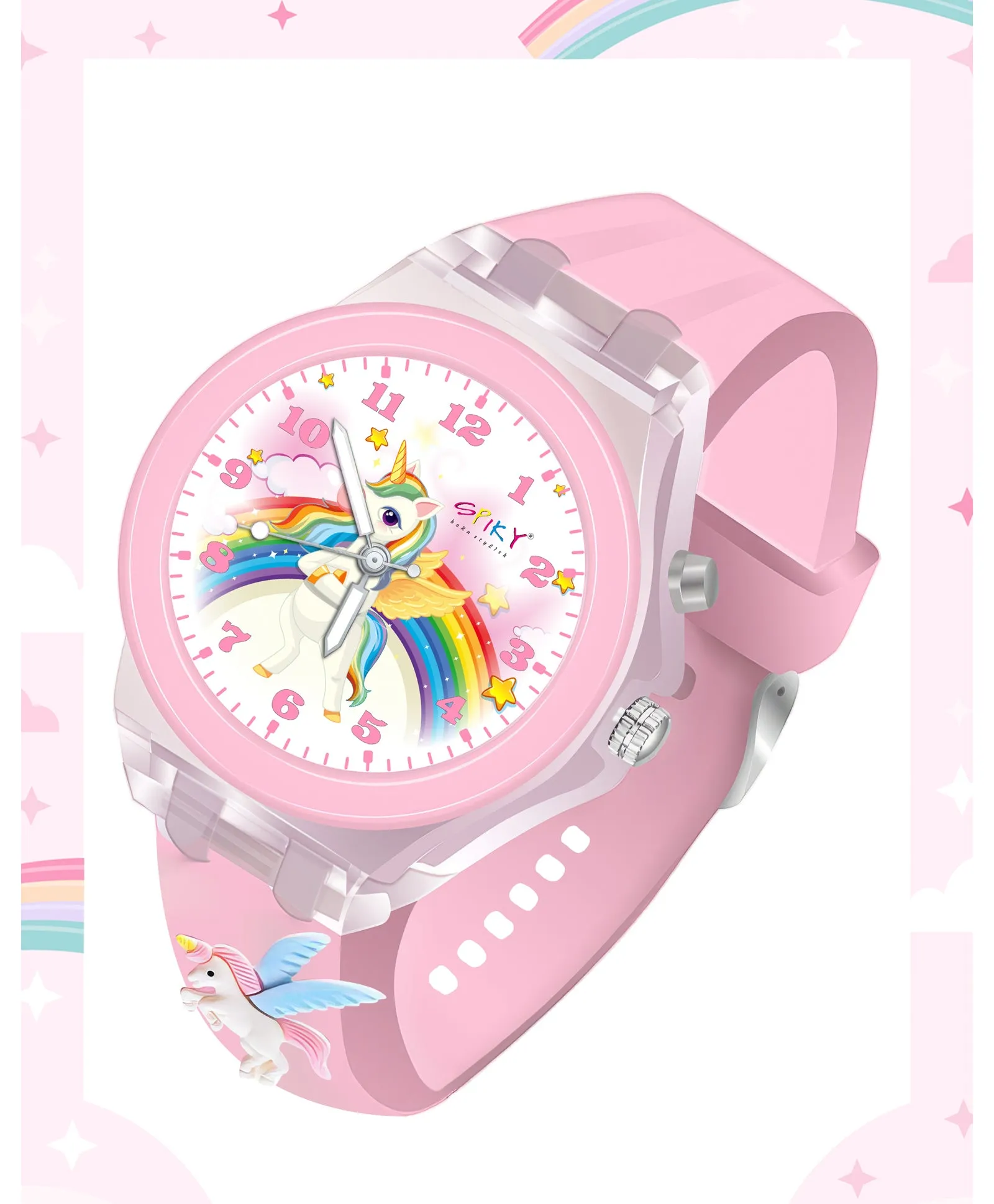 Spiky 3D Cartoon Unicorn Analog Light Watch for Kids Boys & Girls - Light Pink