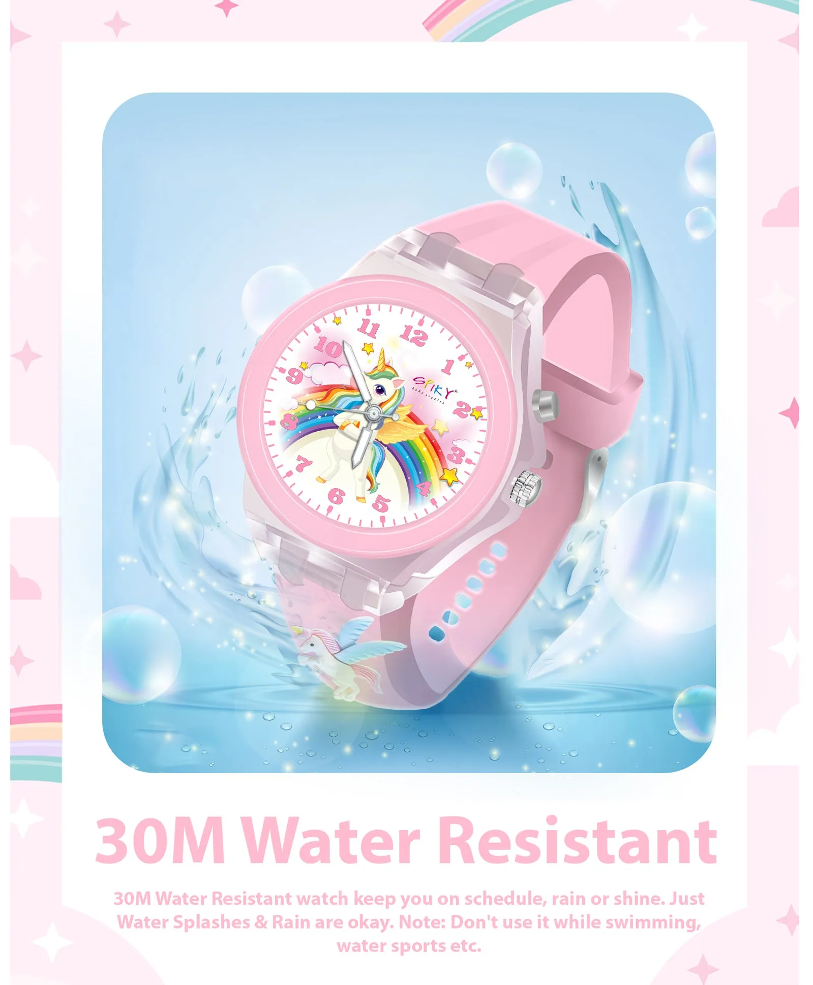 Spiky 3D Cartoon Unicorn Analog Light Watch for Kids Boys & Girls - Light Pink