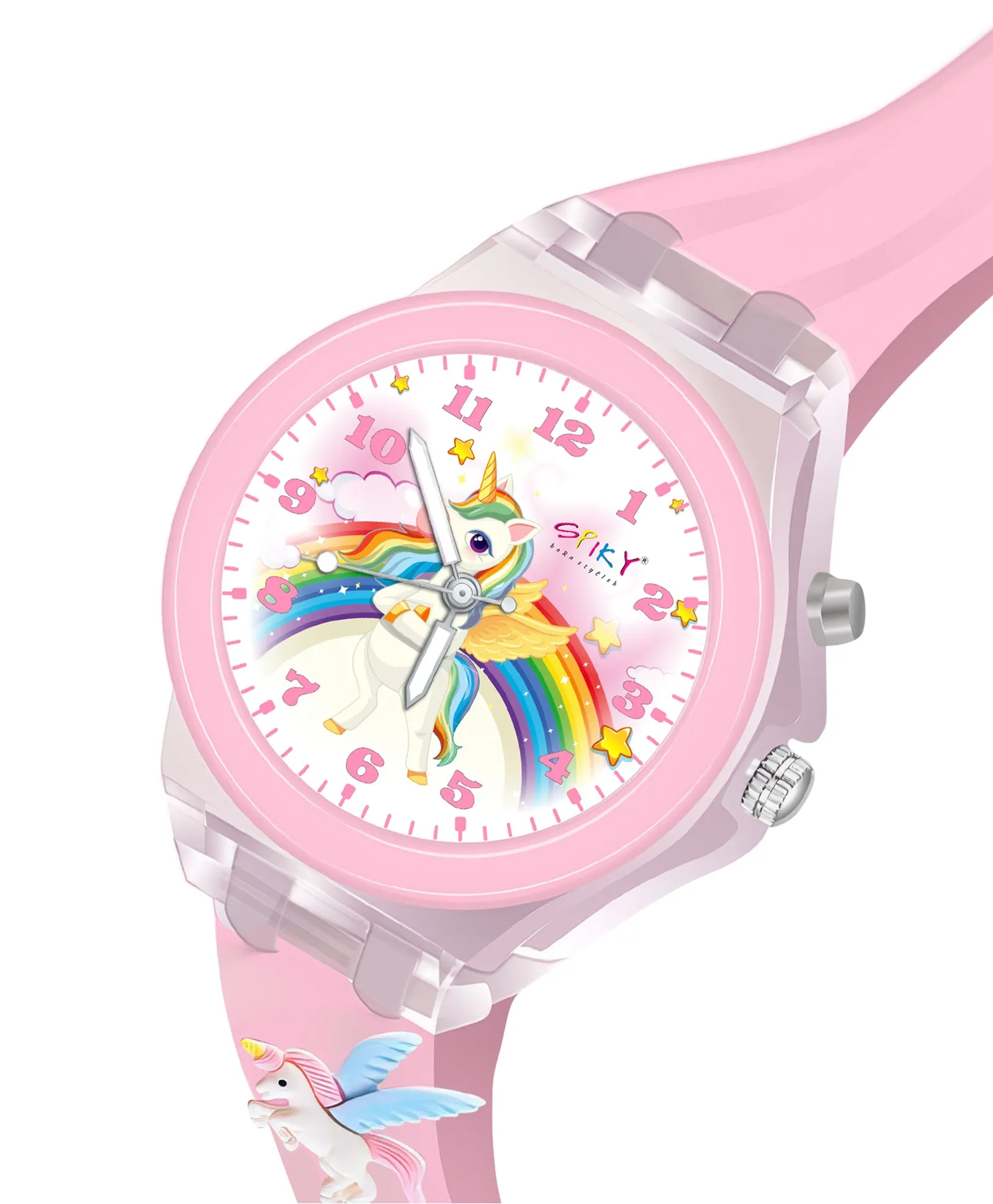 Spiky 3D Cartoon Unicorn Analog Light Watch for Kids Boys & Girls - Light Pink