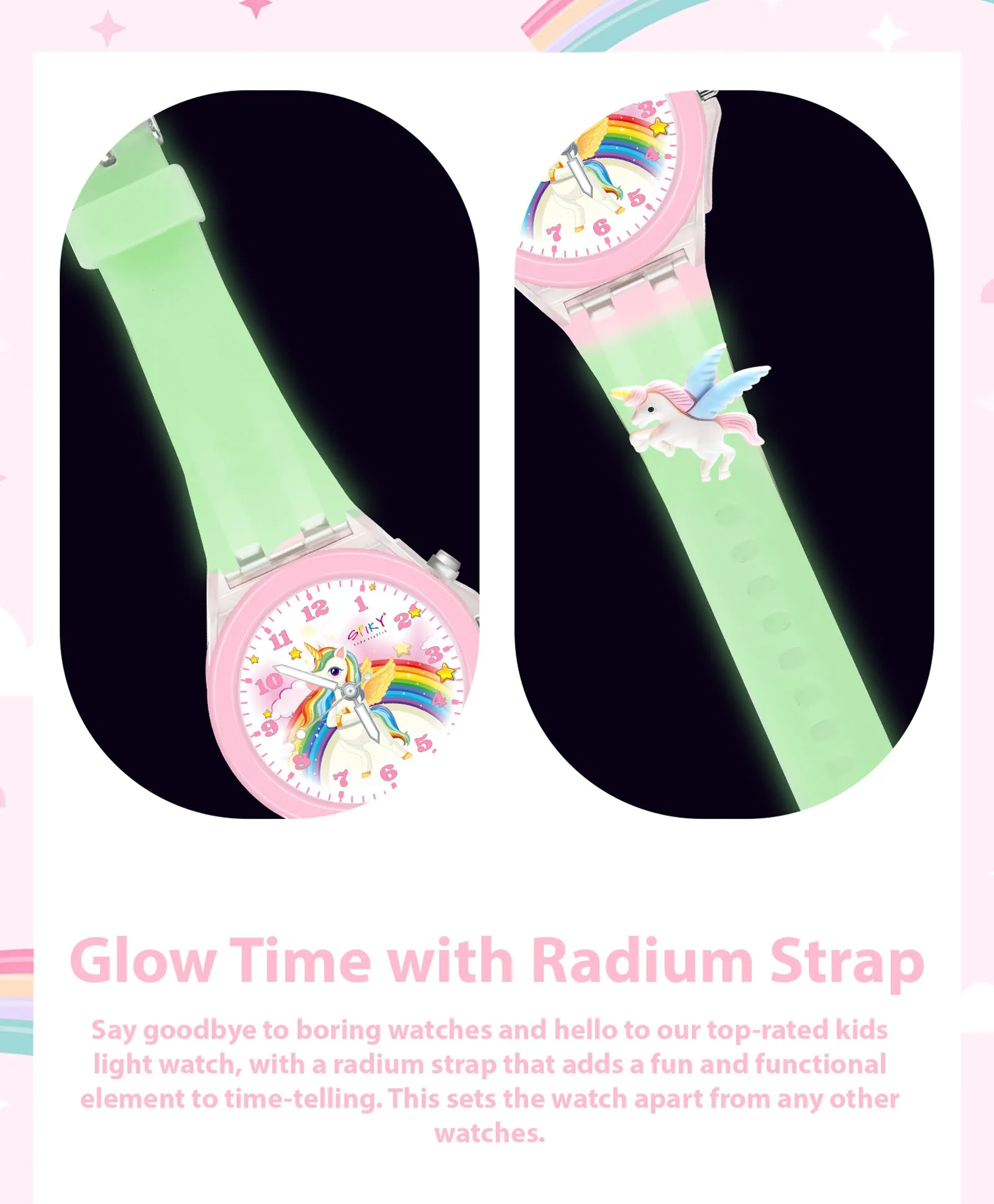 Spiky 3D Cartoon Unicorn Analog Light Watch for Kids Boys & Girls - Light Pink