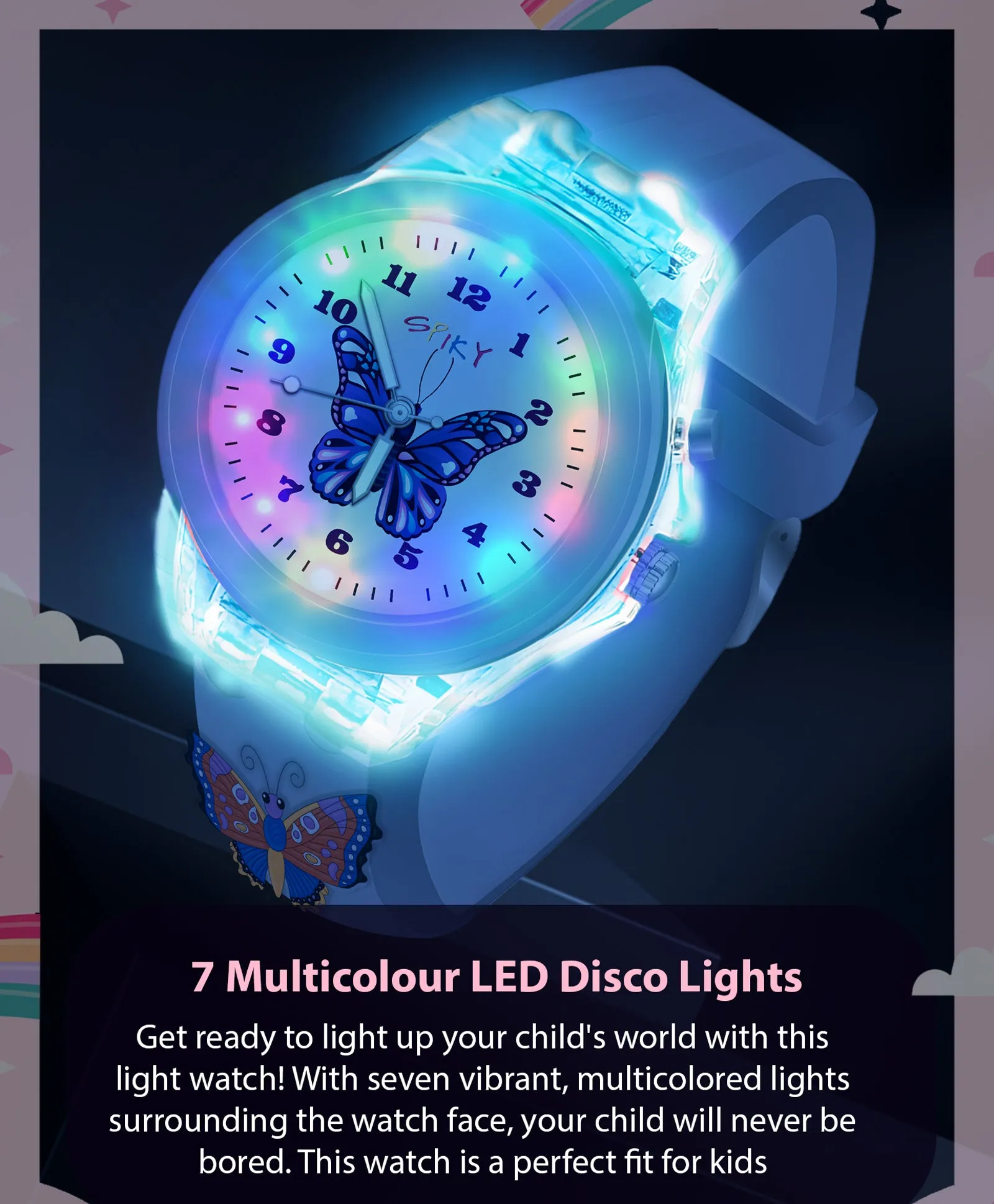 Spiky 3D Cartoon Unicorn Analog Light Watch for Kids Boys & Girls - Light Pink
