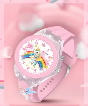 Spiky 3D Cartoon Unicorn Analog Light Watch for Kids Boys & Girls - Light Pink