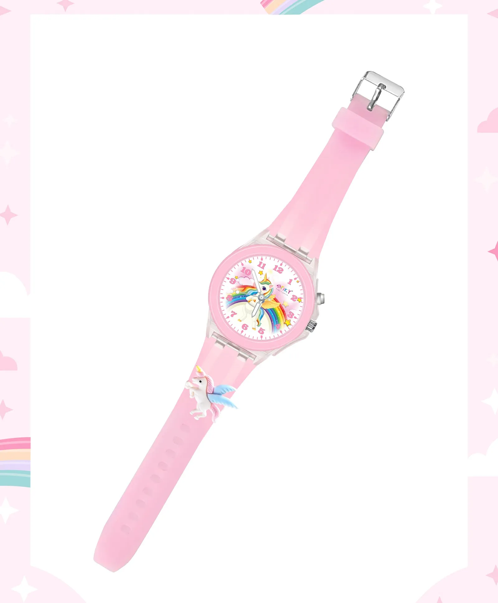 Spiky 3D Cartoon Unicorn Analog Light Watch for Kids Boys & Girls - Light Pink