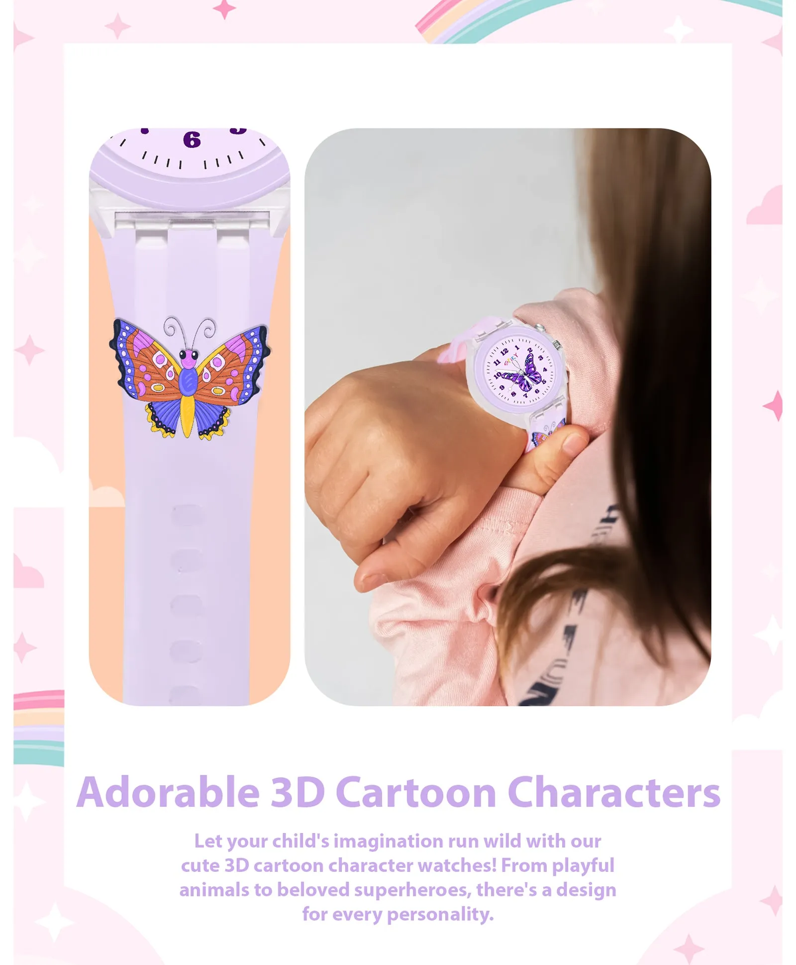 Spiky 3D Cartoon Unicorn Analog Light Watch for Kids Boys & Girls - Light Pink