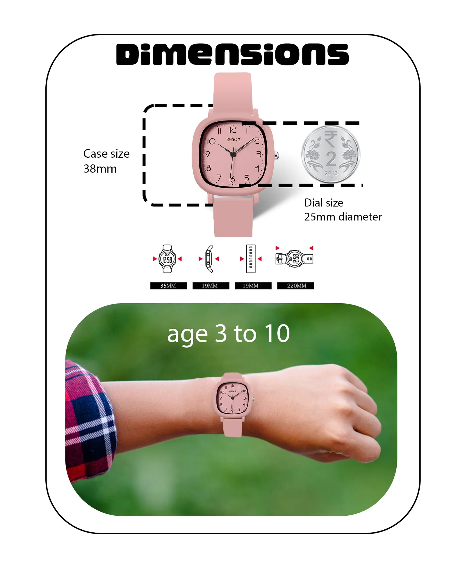 Spiky Eva19 Square Analog Watch for Kids - Pink