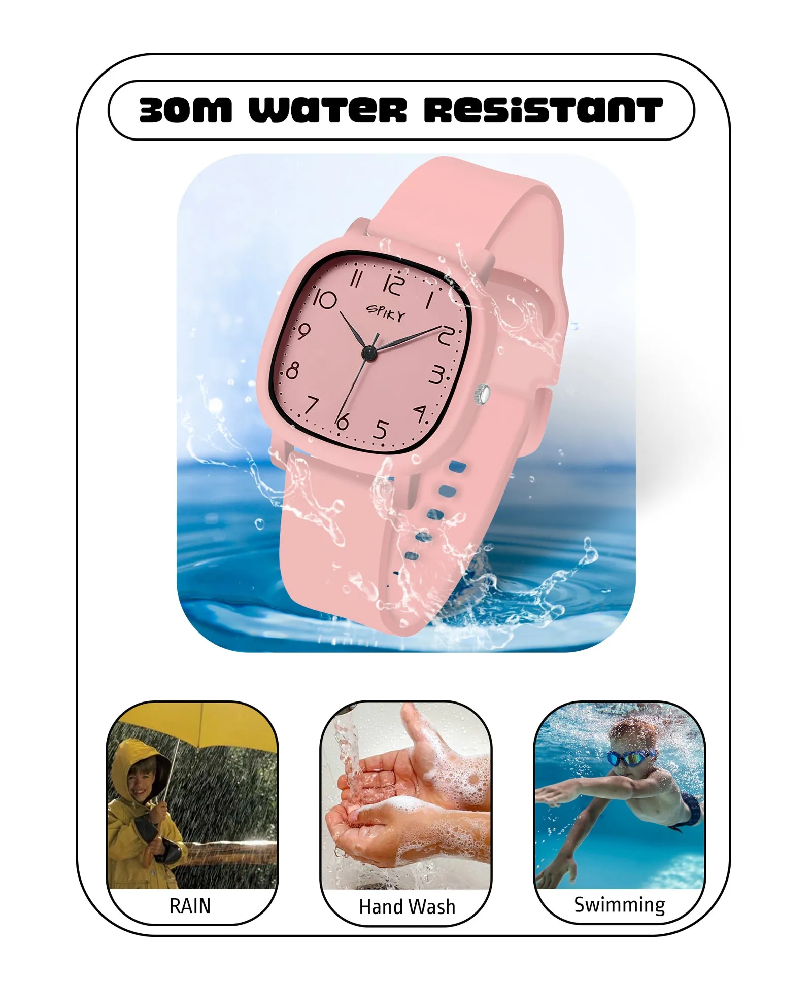 Spiky Eva19 Square Analog Watch for Kids - Pink
