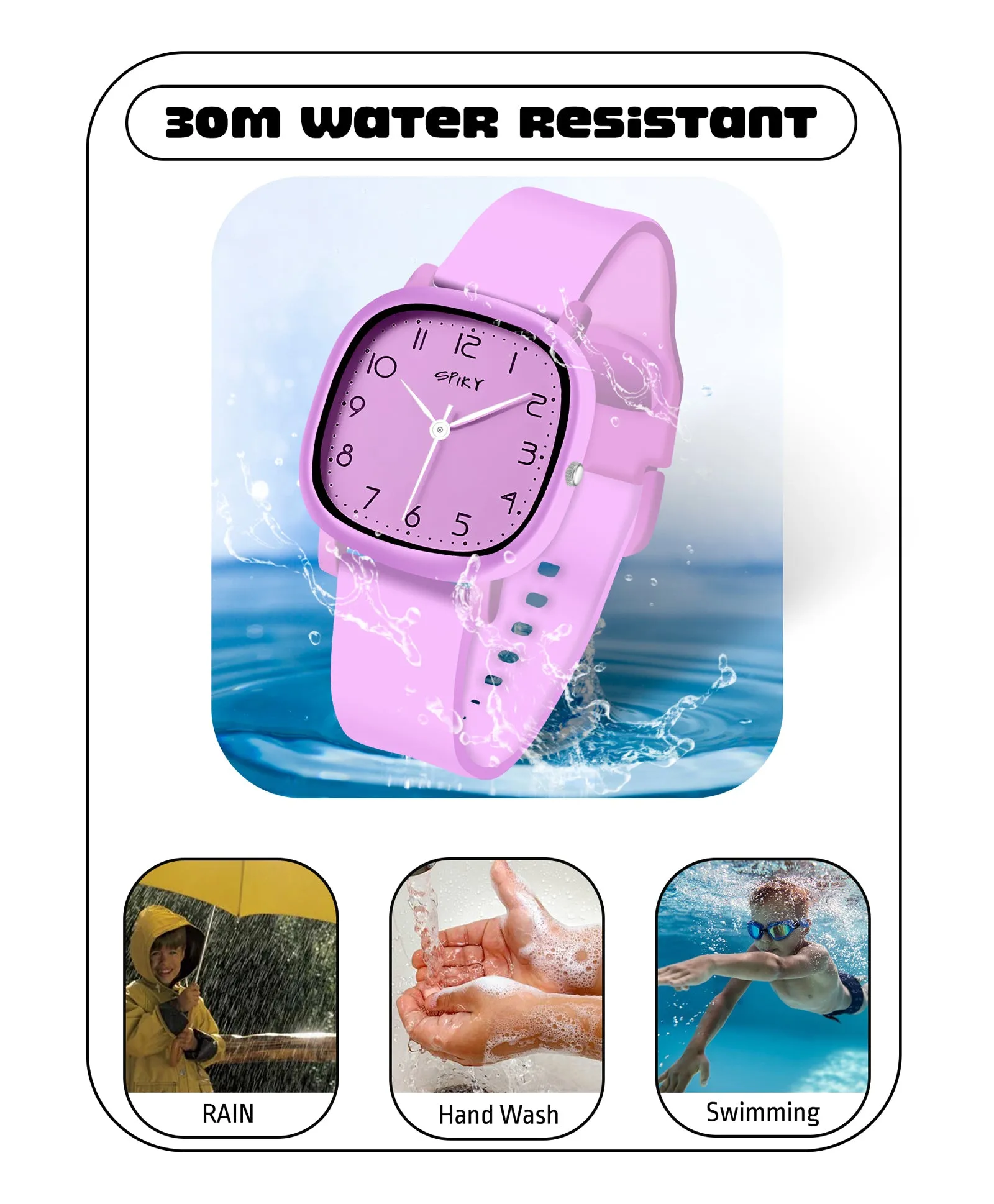 Spiky Eva19 Square Analog Watch for Kids - Pink