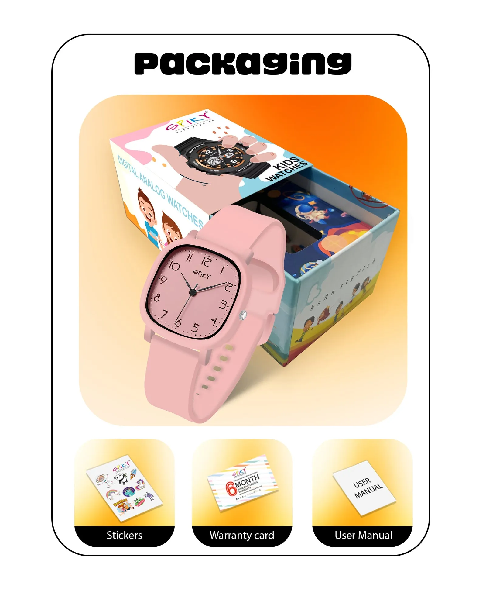 Spiky Eva19 Square Analog Watch for Kids - Pink
