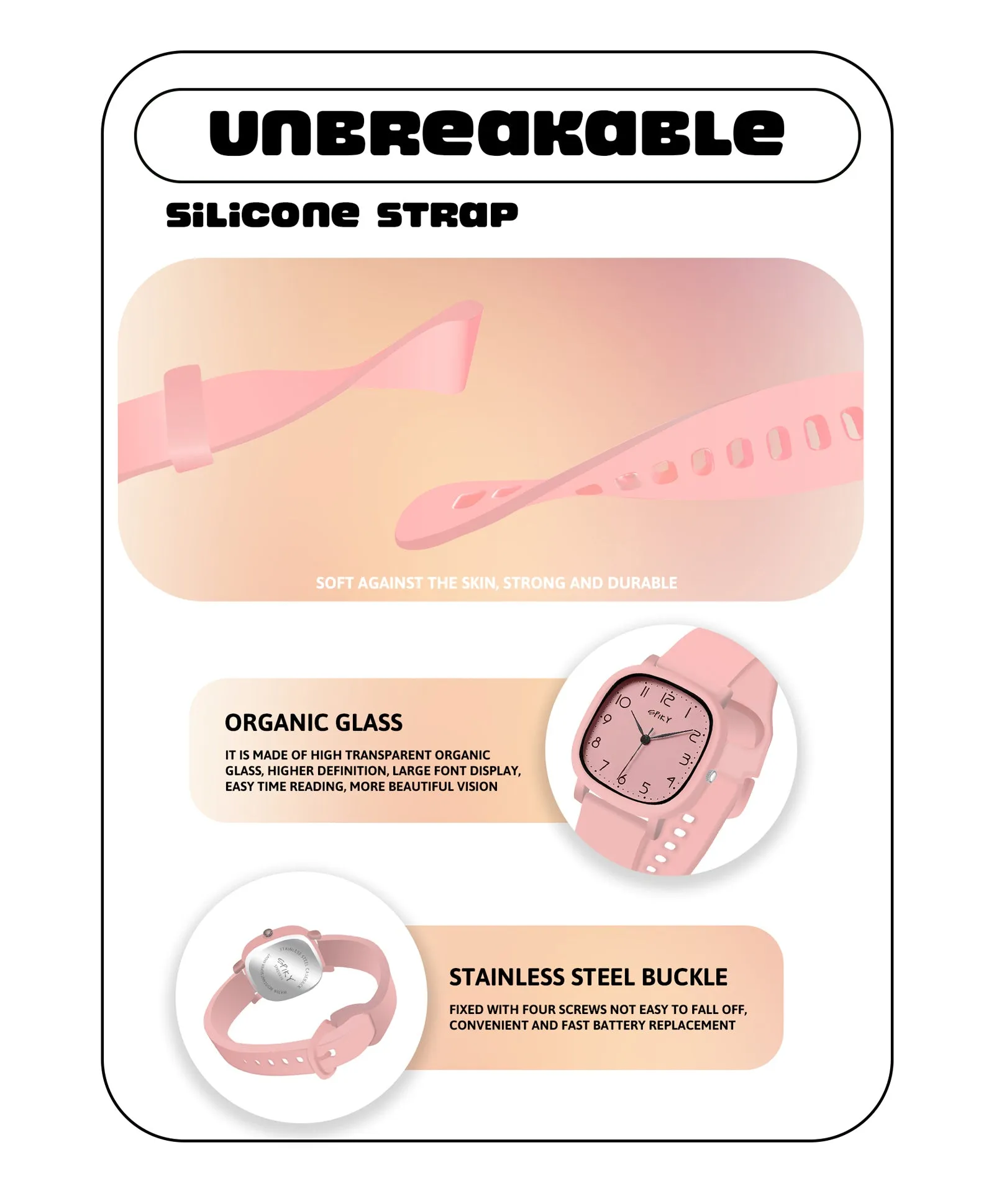 Spiky Eva19 Square Analog Watch for Kids - Pink
