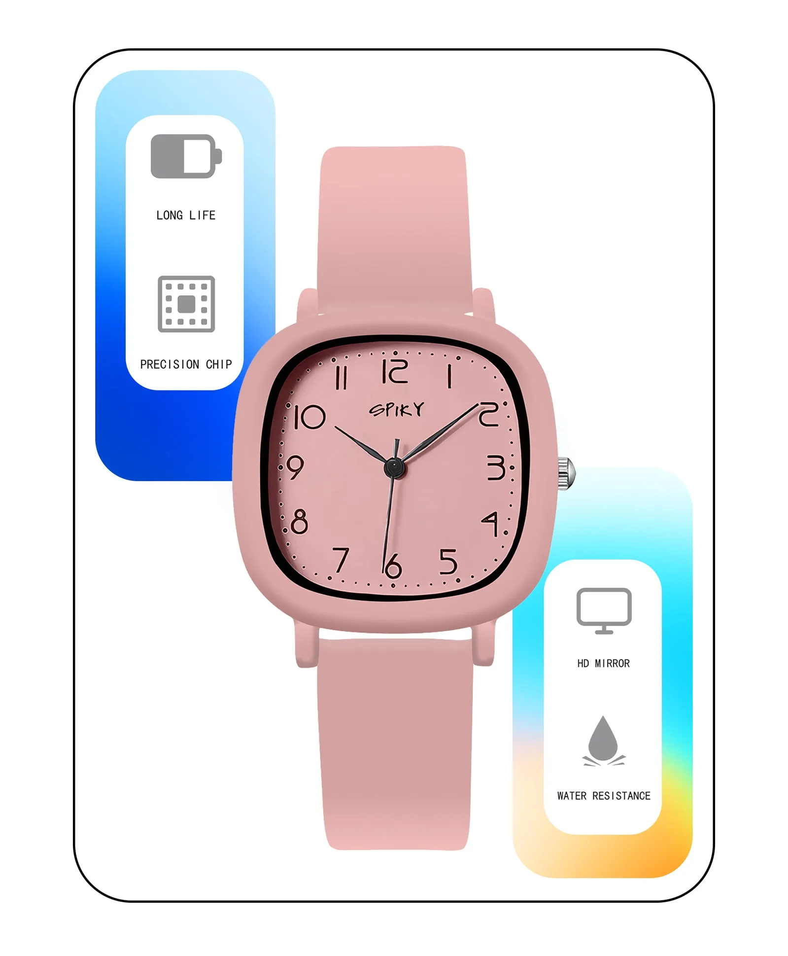 Spiky Eva19 Square Analog Watch for Kids - Pink