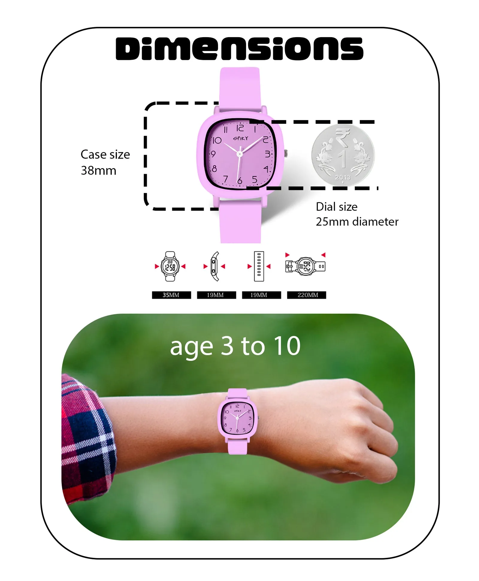 Spiky Eva19 Square Analog Watch for Kids - Pink