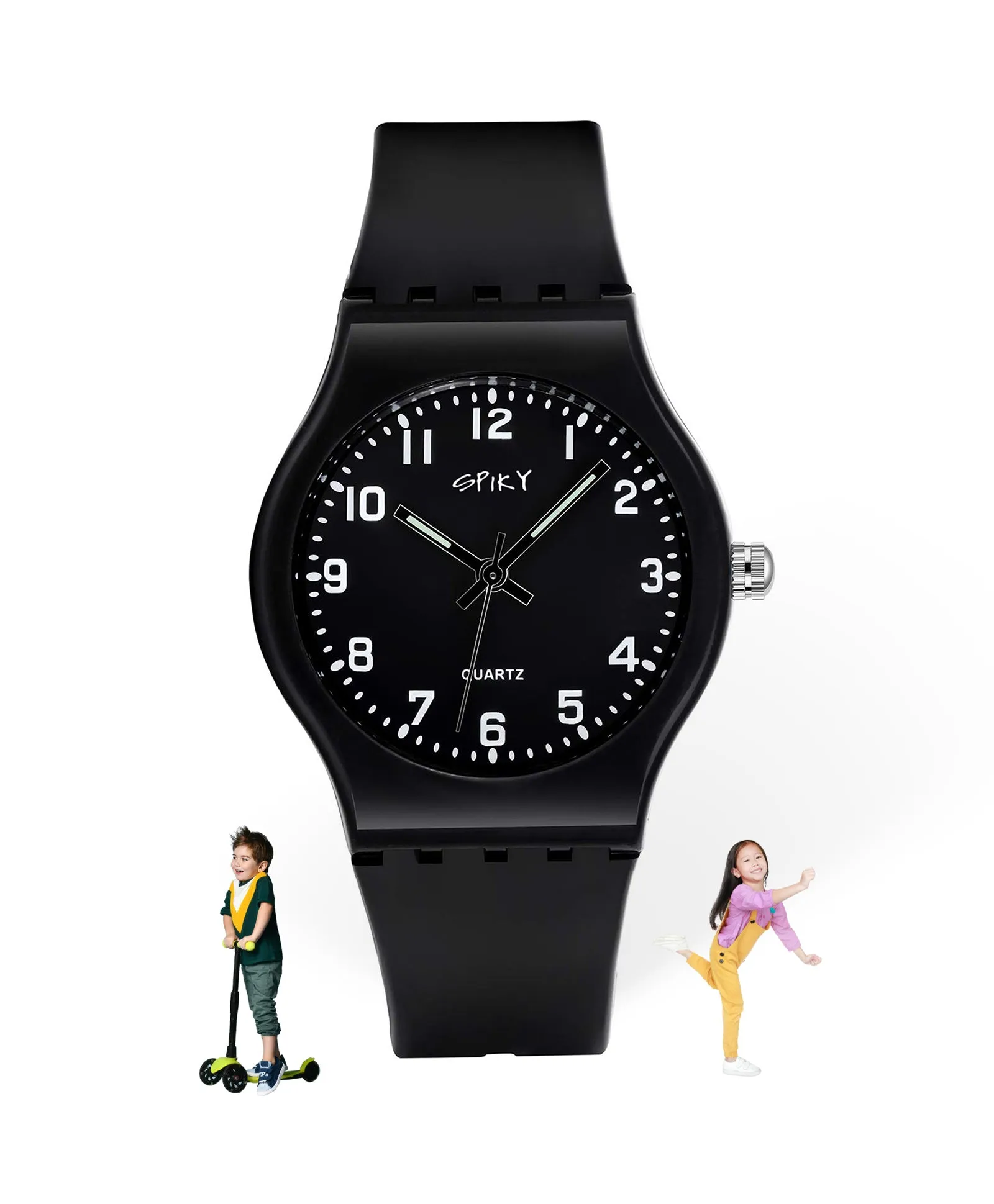 Spiky Round Analogue Kids Watch - Black