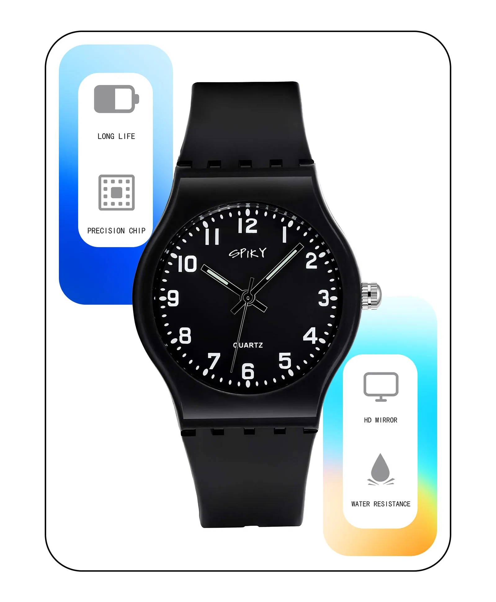 Spiky Round Analogue Kids Watch - Black