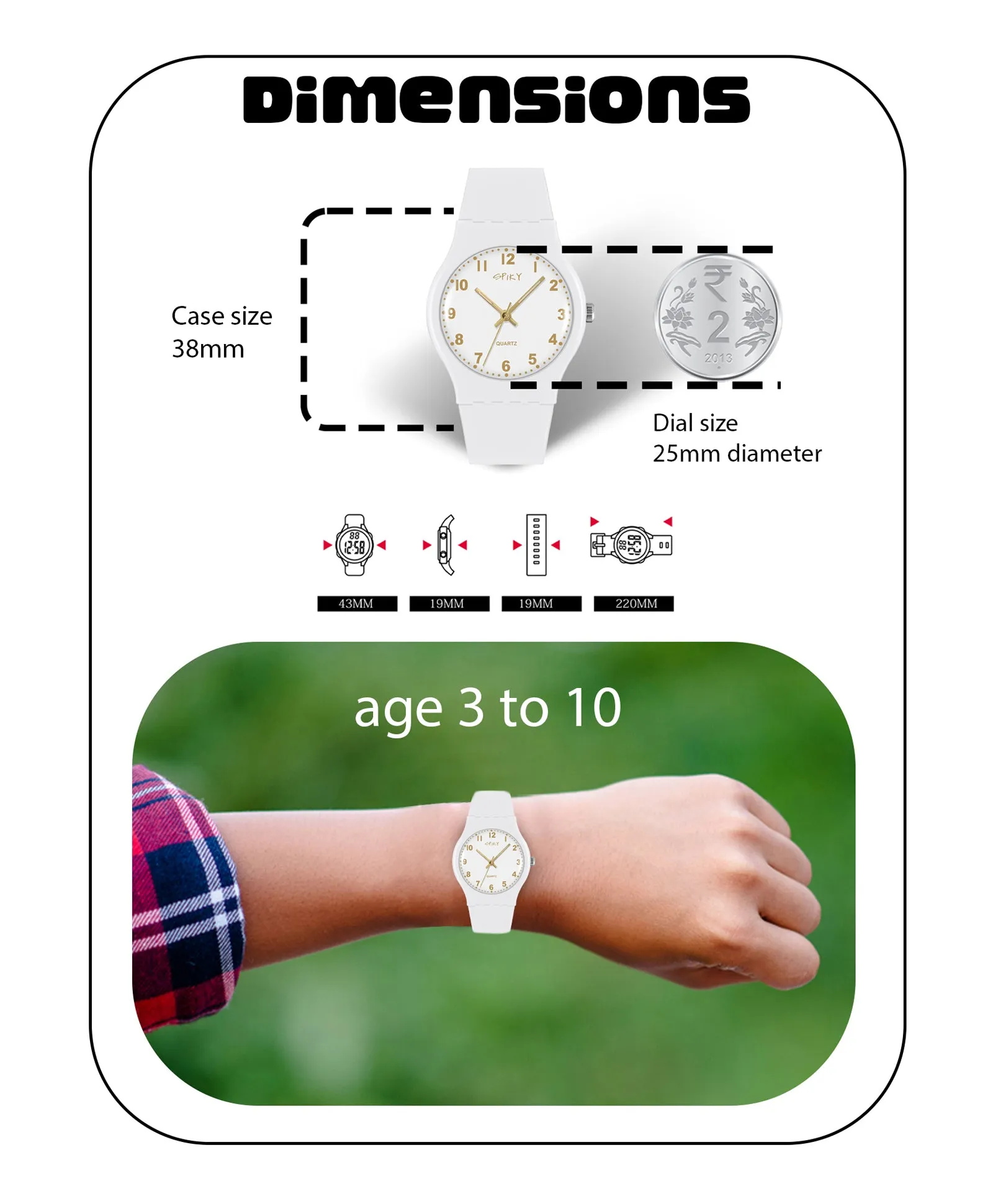 Spiky Round Analogue Kids Watch - Black