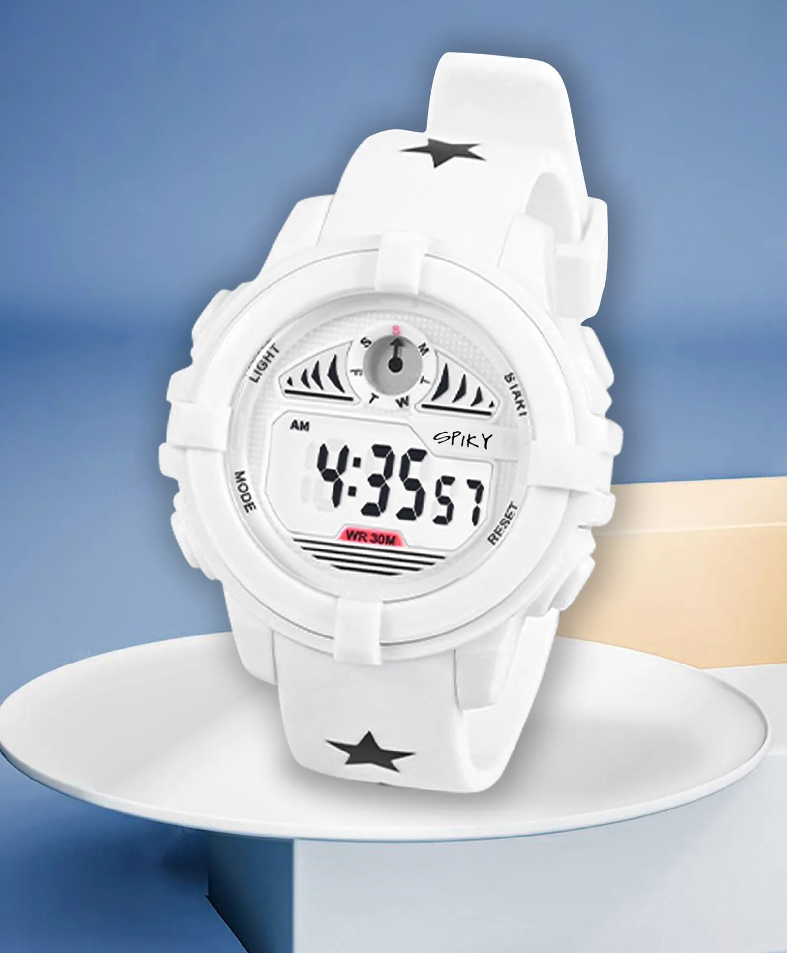 Spiky Round Digital Sports Watch - Black
