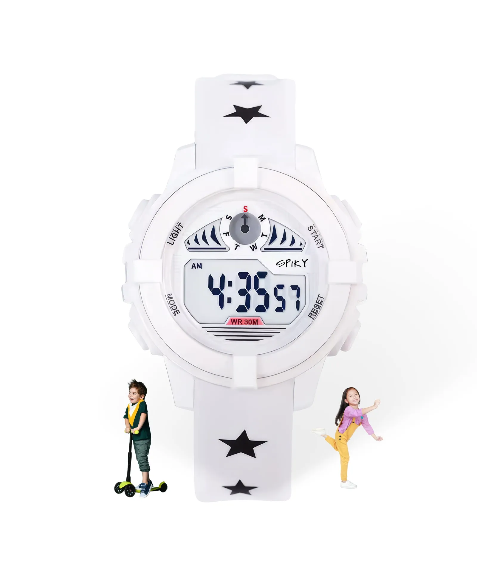Spiky Round Digital Sports Watch - Black