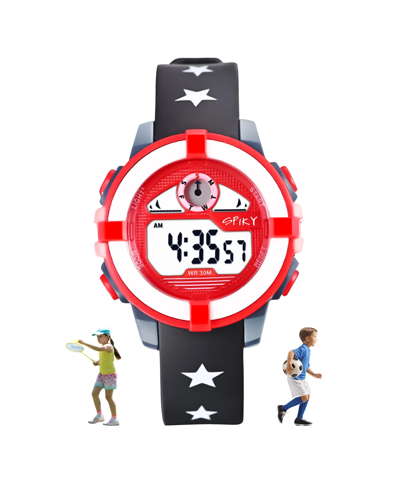 Spiky Round Digital Sports Watch - Black