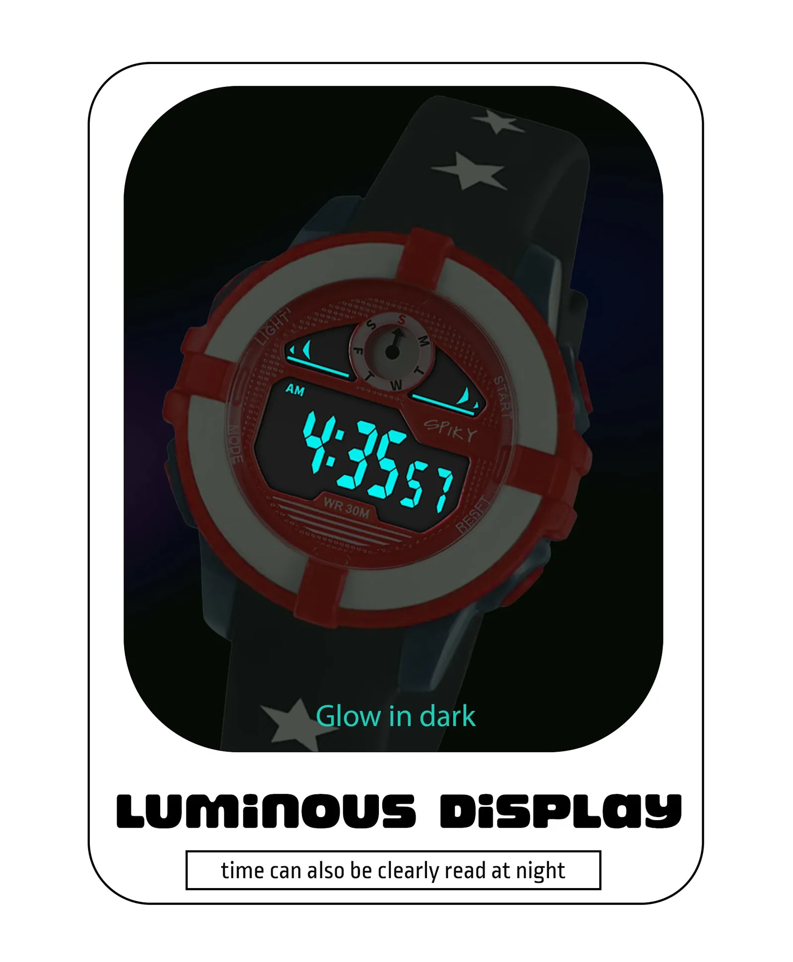 Spiky Round Digital Sports Watch - Black