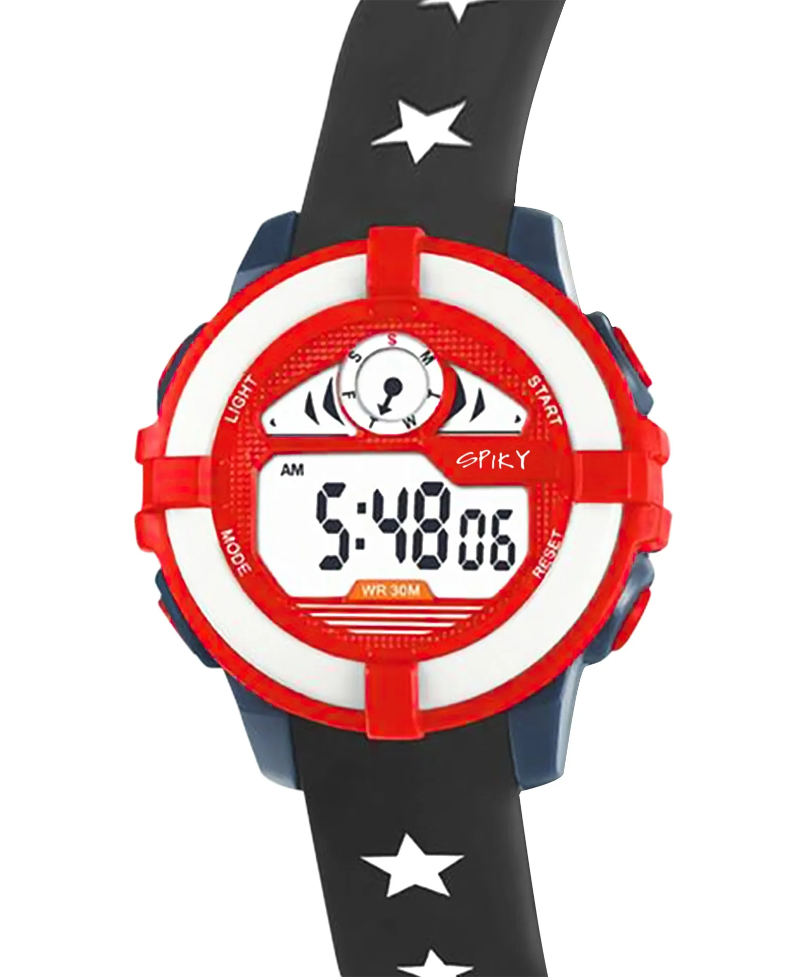 Spiky Round Digital Sports Watch - Black