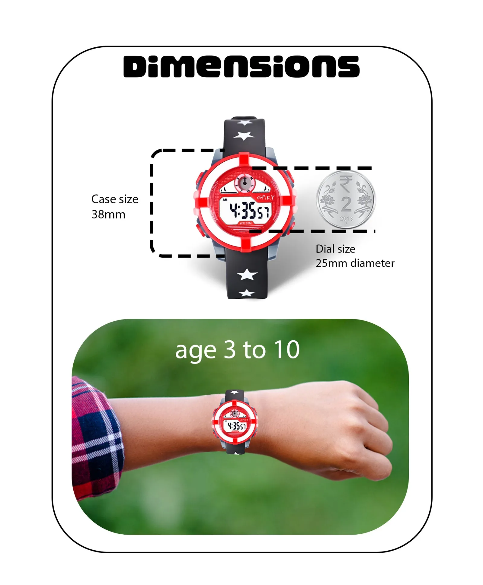 Spiky Round Digital Sports Watch - Black