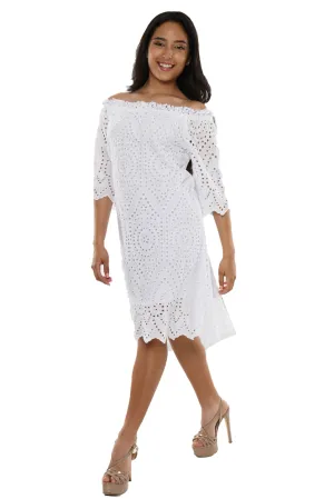 Summer Off-The-Shoulder Eyelet Dress Knee Length - LCD247