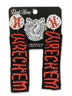 Texas Tech Dark Horse "Wreck'Em Baseball" Beaded Earrings
