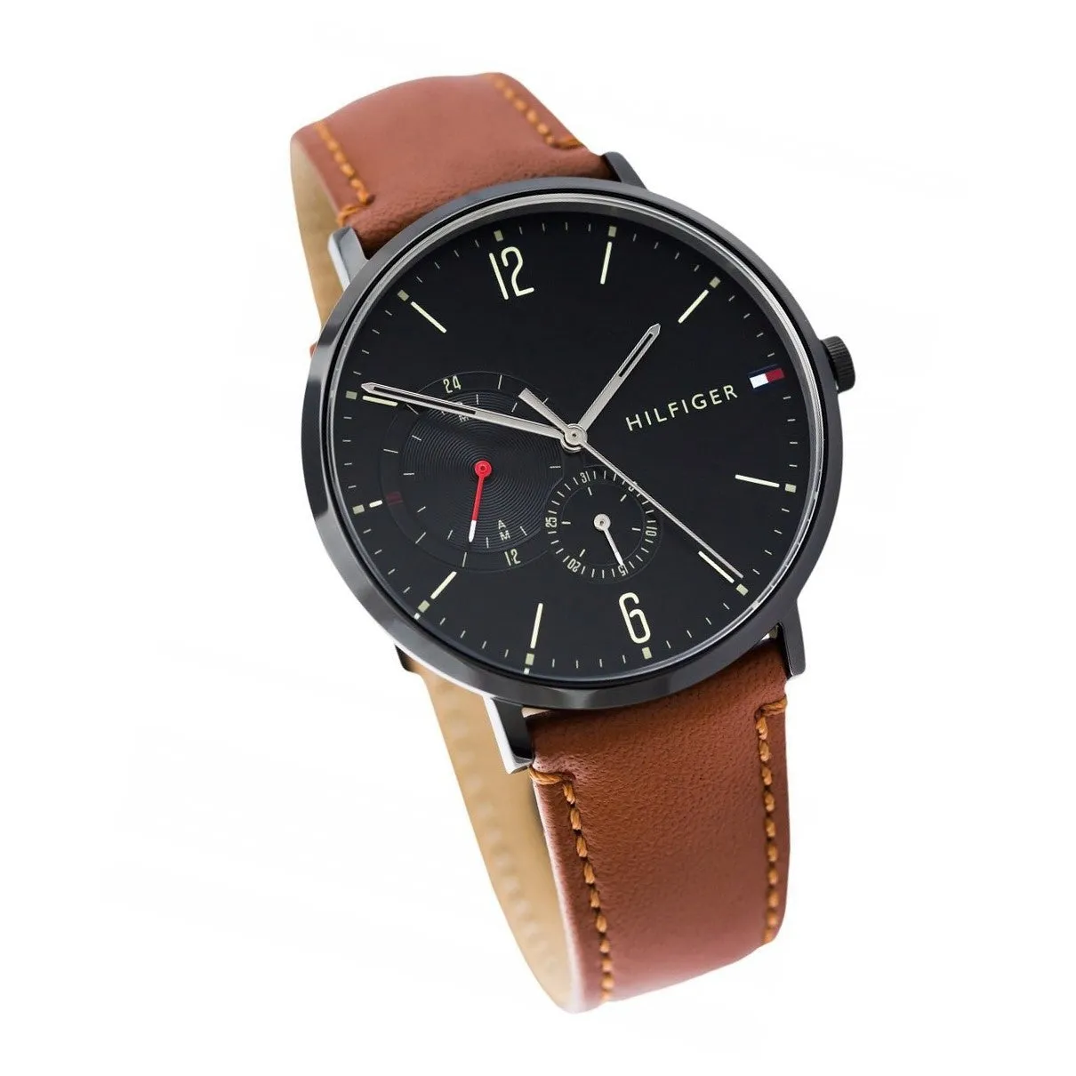 Tommy Hilfiger Black Dial Brown Leather Strap Men's Watch 1791510