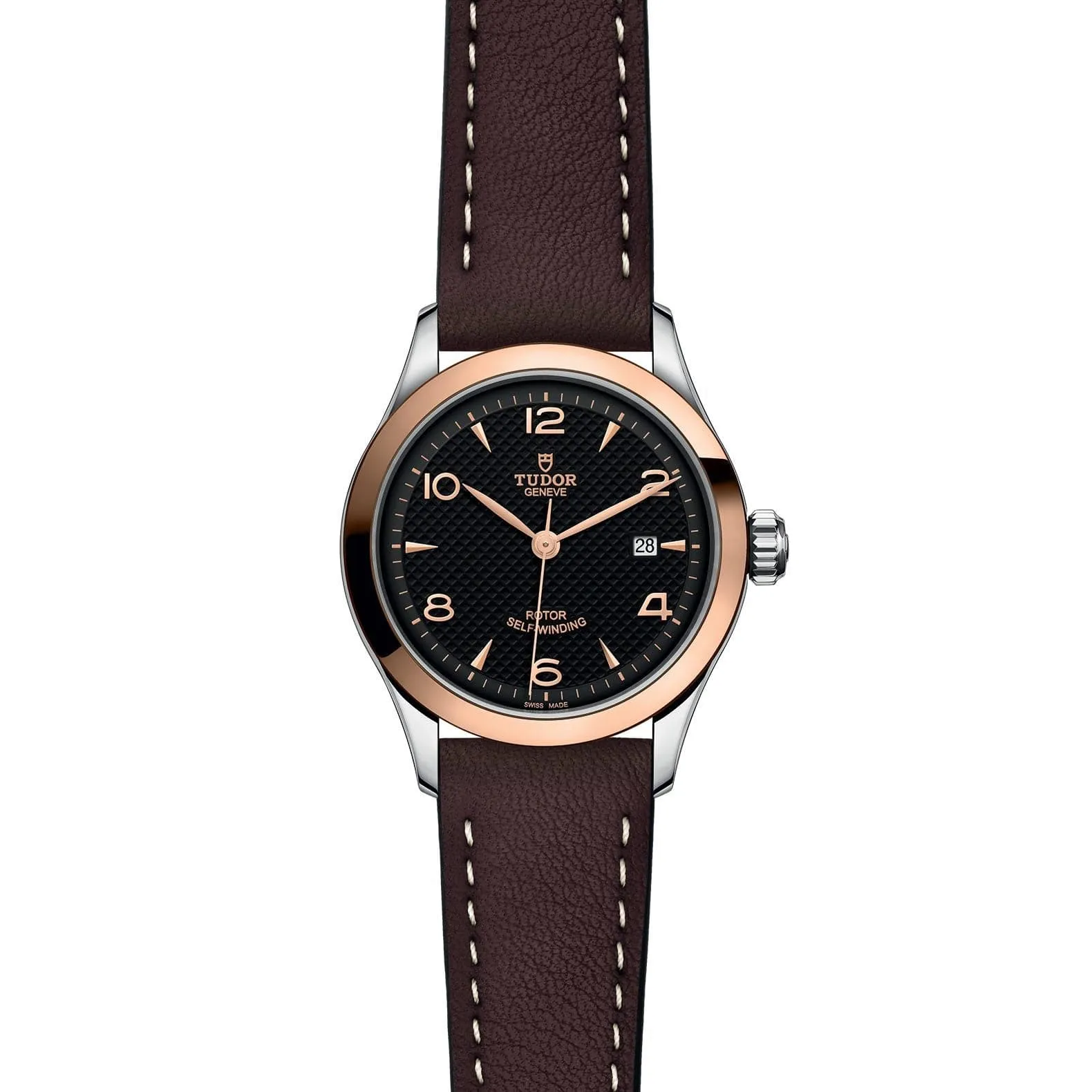 TUDOR 1926 28mm Steel/Gold Black Dial Leather Watch - M91351-0007