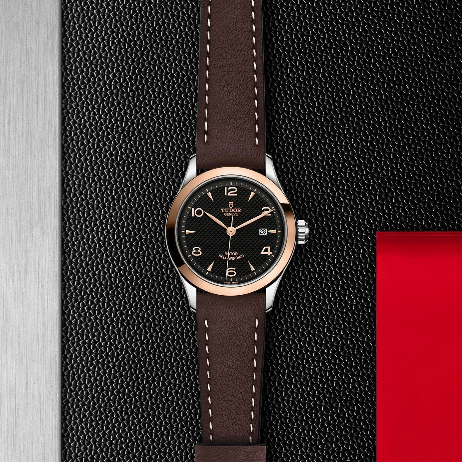 TUDOR 1926 28mm Steel/Gold Black Dial Leather Watch - M91351-0007