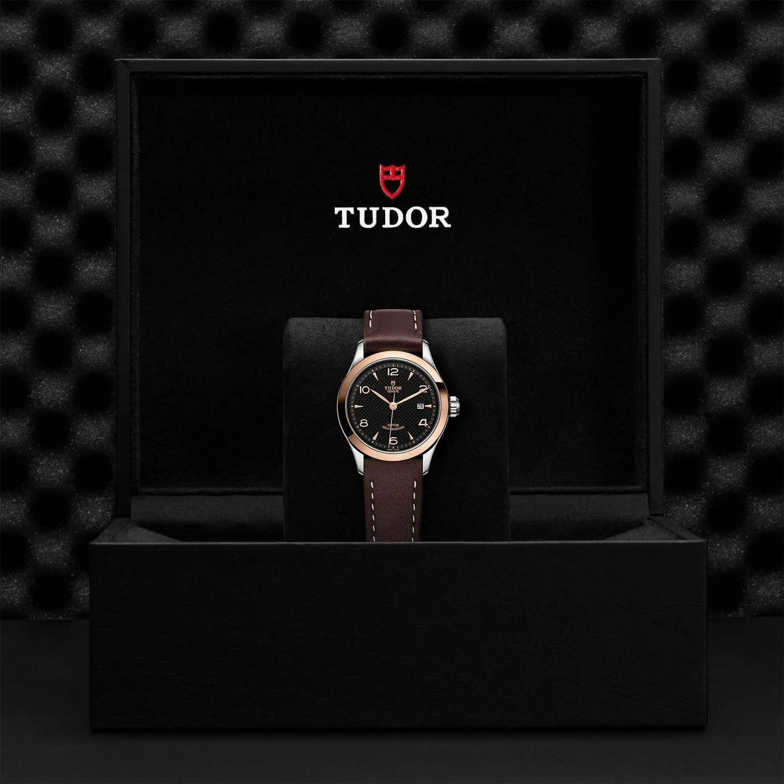 TUDOR 1926 28mm Steel/Gold Black Dial Leather Watch - M91351-0007