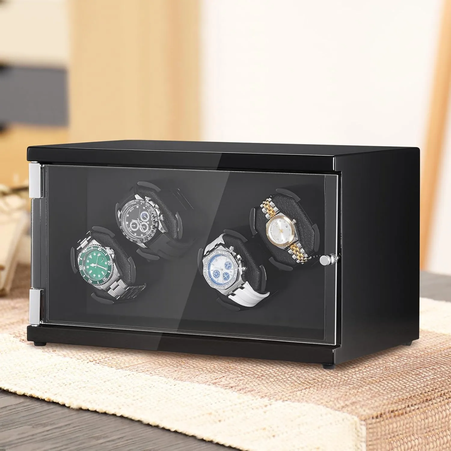 VEVOR Watch Winder, Rotating Watch Box for High-End Automatic Watches, 4 Watch Winder Case with Quiet Japanese Motors, LED Light, Adjustable Direction and Speed, Multi Modes