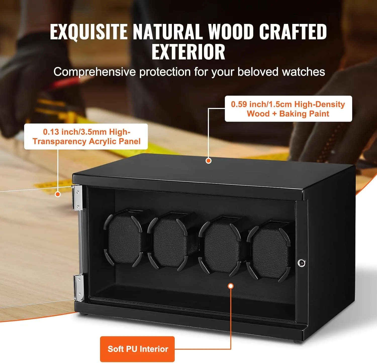 VEVOR Watch Winder, Rotating Watch Box for High-End Automatic Watches, 4 Watch Winder Case with Quiet Japanese Motors, LED Light, Adjustable Direction and Speed, Multi Modes