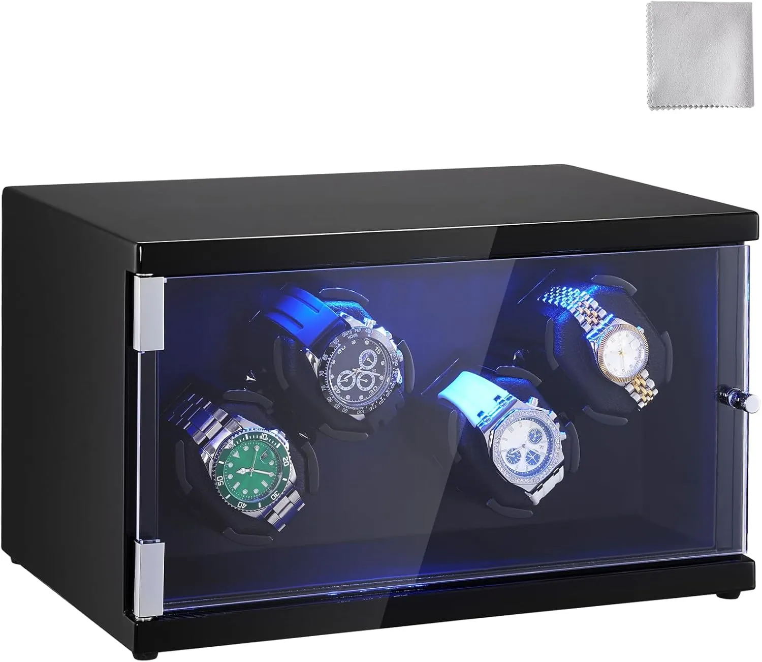 VEVOR Watch Winder, Rotating Watch Box for High-End Automatic Watches, 4 Watch Winder Case with Quiet Japanese Motors, LED Light, Adjustable Direction and Speed, Multi Modes