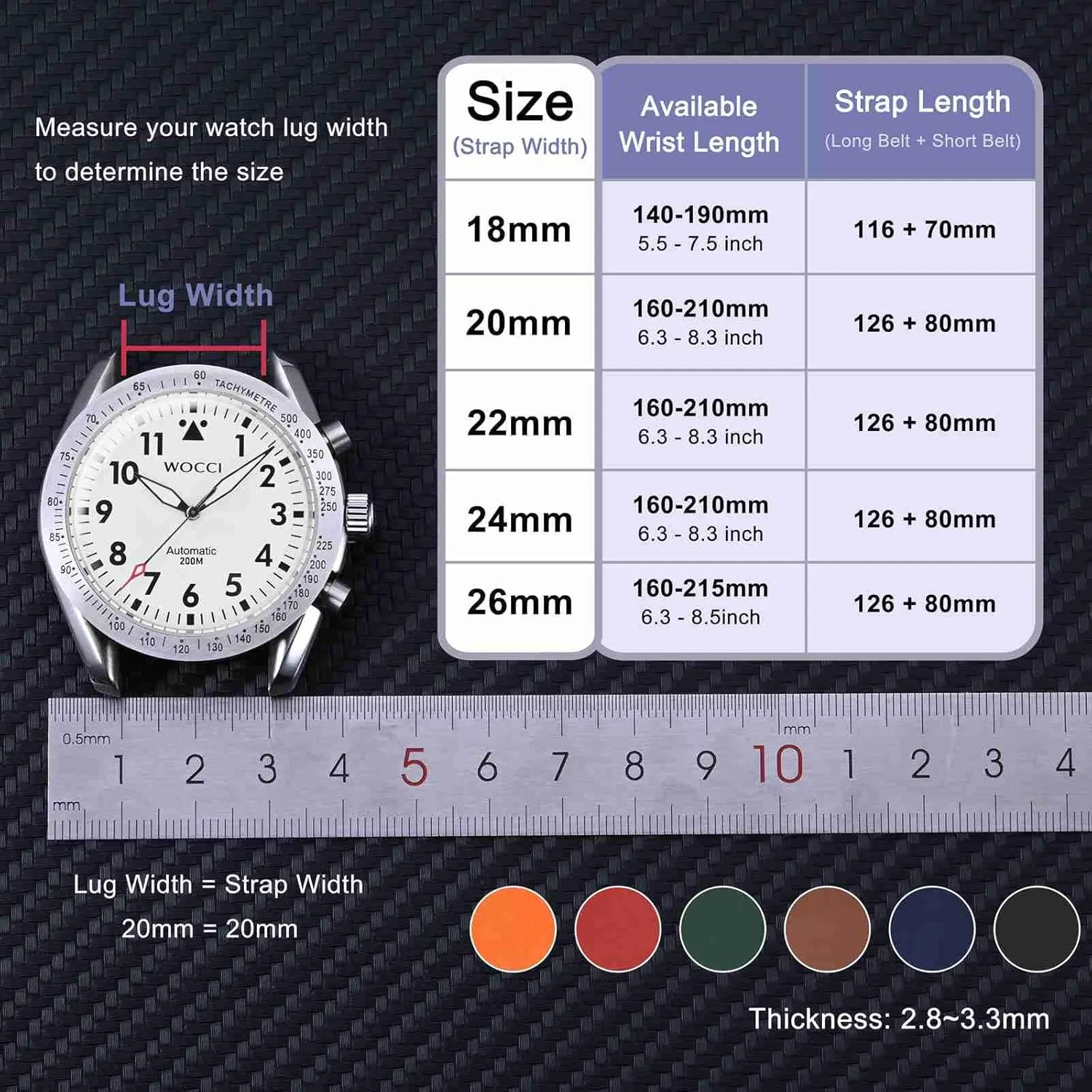 WOCCI 26mm Ventilated Watch Band for Men, FKM Rubber, Black Buckle (Pumpkin Orange)