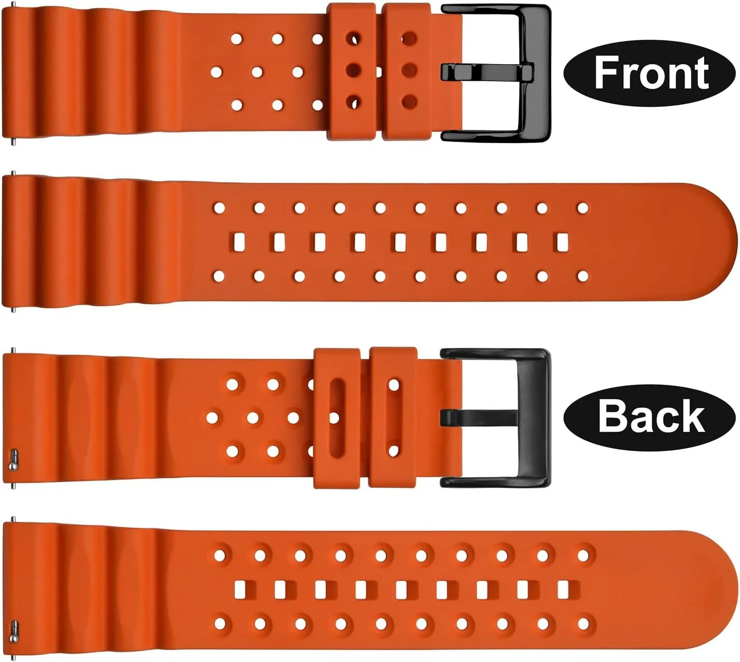 WOCCI 26mm Ventilated Watch Band for Men, FKM Rubber, Black Buckle (Pumpkin Orange)