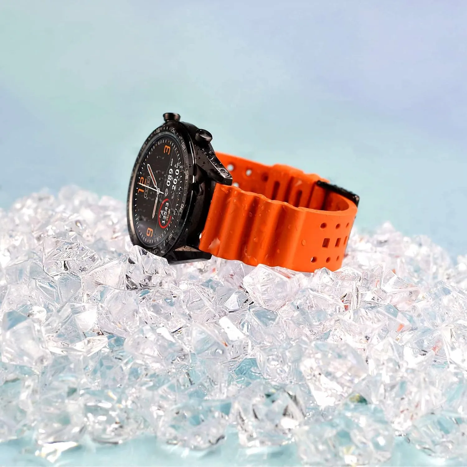 WOCCI 26mm Ventilated Watch Band for Men, FKM Rubber, Black Buckle (Pumpkin Orange)
