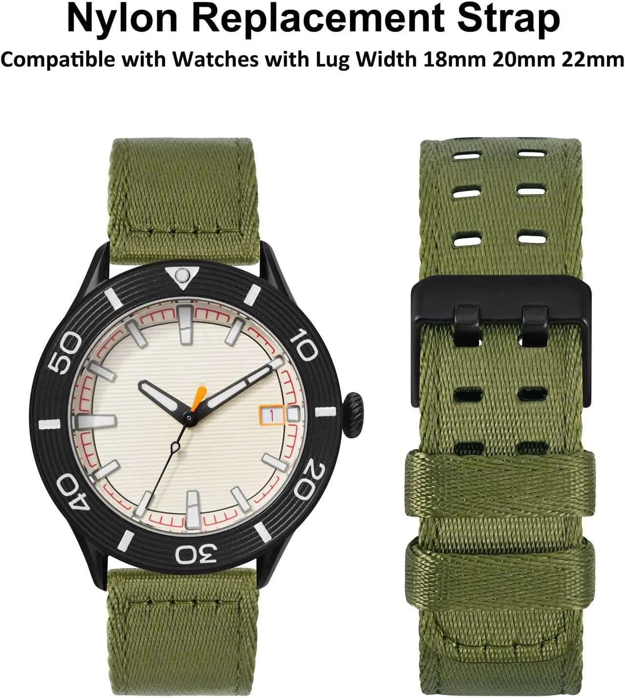WOCCI Double Holes Nylon Watch Bands, Silky Nylon Straps, Quick Release, Compatible Watch Lug Width 18mm 20mm 22mm