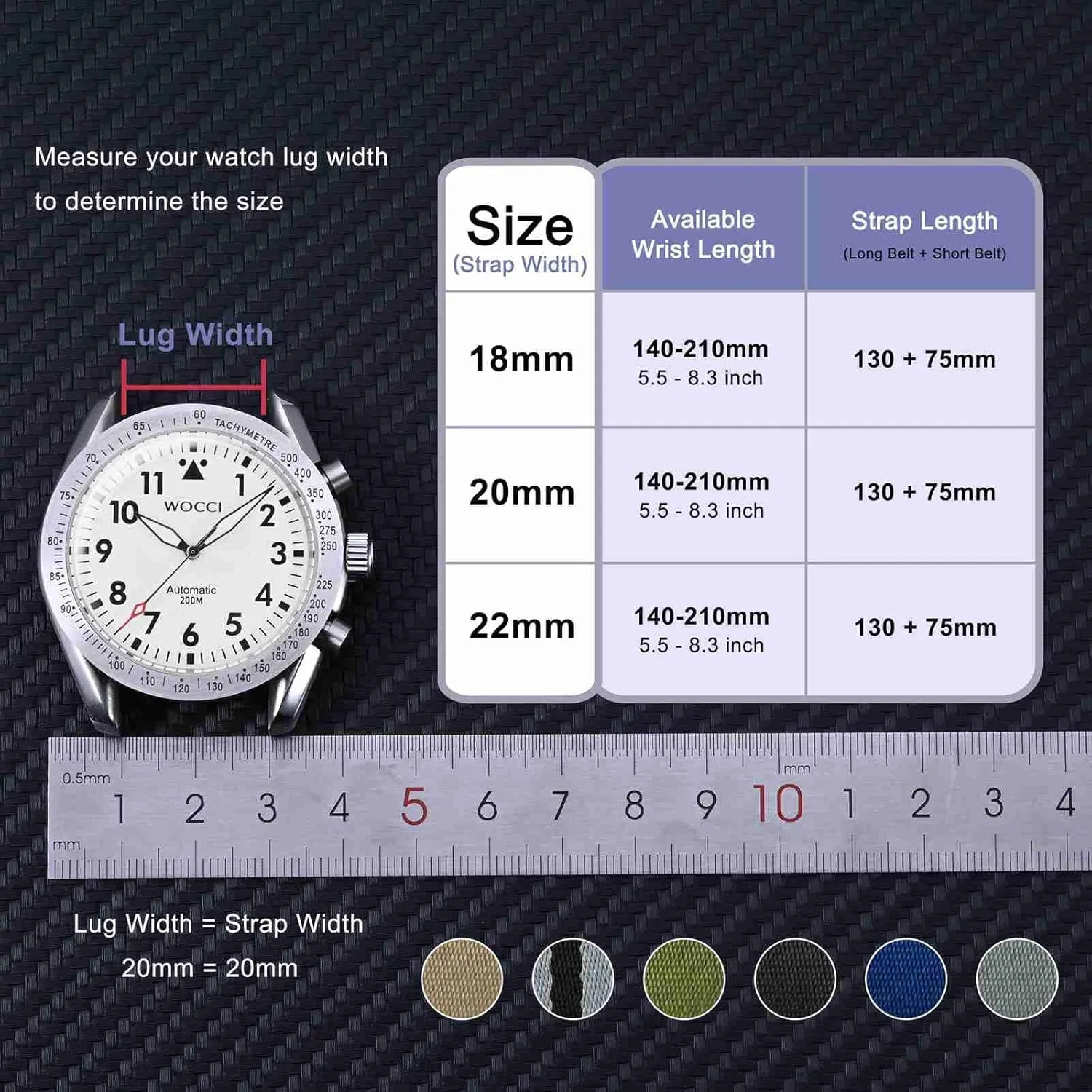 WOCCI Double Holes Nylon Watch Bands, Silky Nylon Straps, Quick Release, Compatible Watch Lug Width 18mm 20mm 22mm