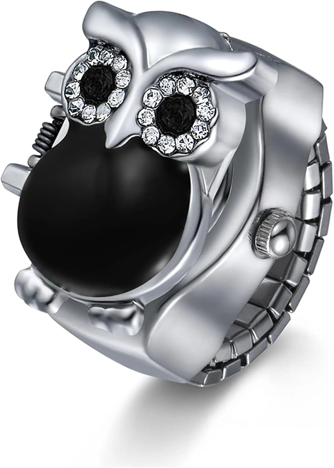 Women Owl Finger Watch Rings: 7 Colors Flip-Open Cover Quartz Analog Ring Watches Men Stainless Steel Adjustable Size Christmas Watch Gift
