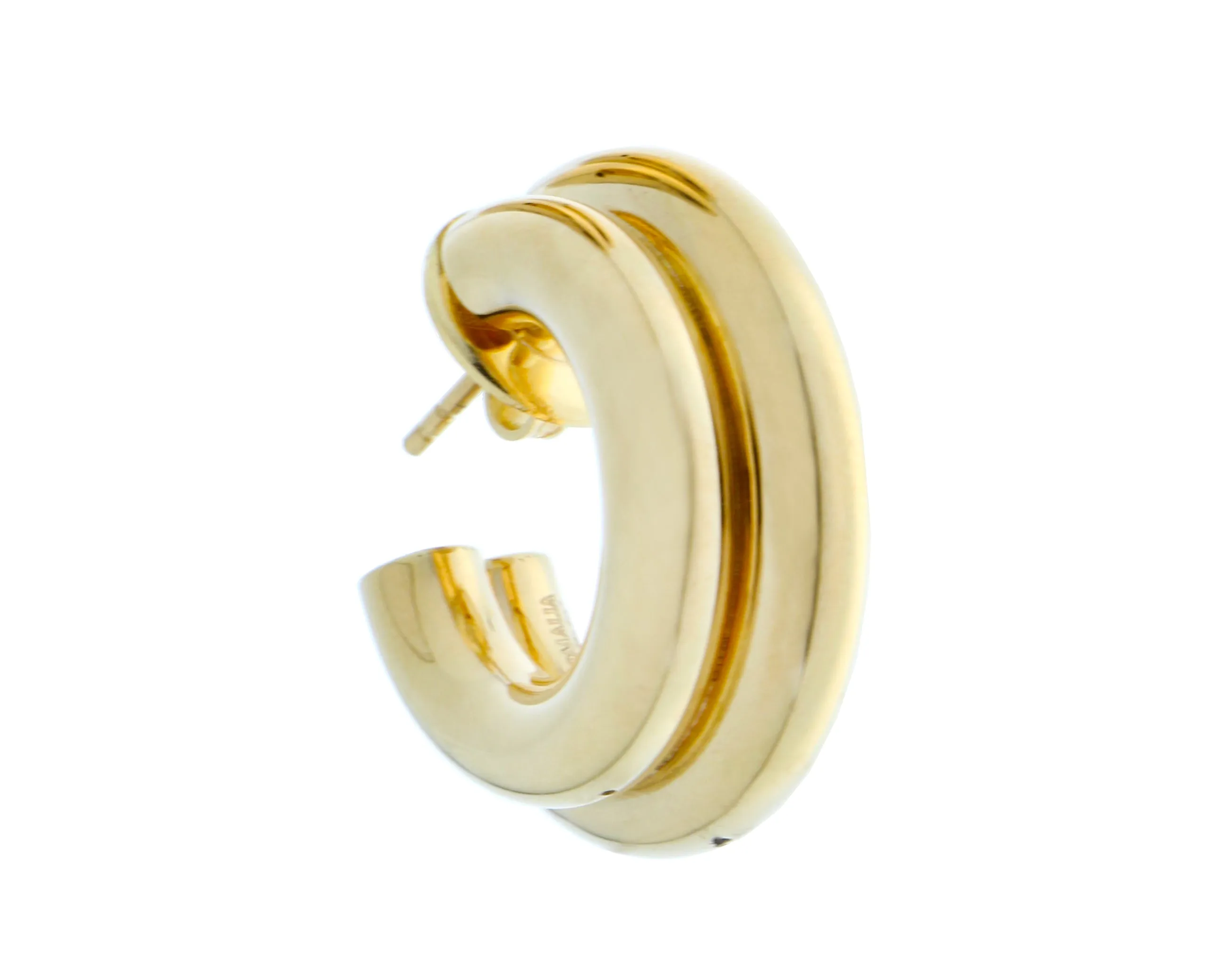 Yellow gold round earrings with a double tube